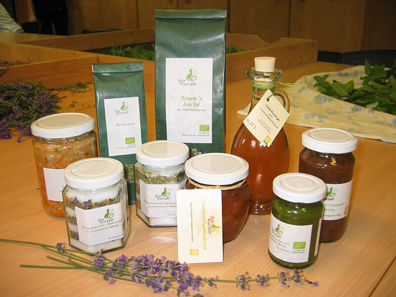 various products of fairwurzelt presented on a table