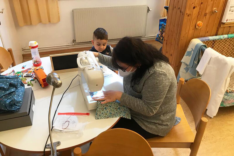 A creative mom sews the next product